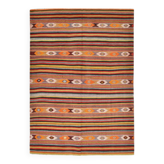 Tapis Kilim vintage à rayures rouges et bleues 6x8 173x243 cm SK 33439