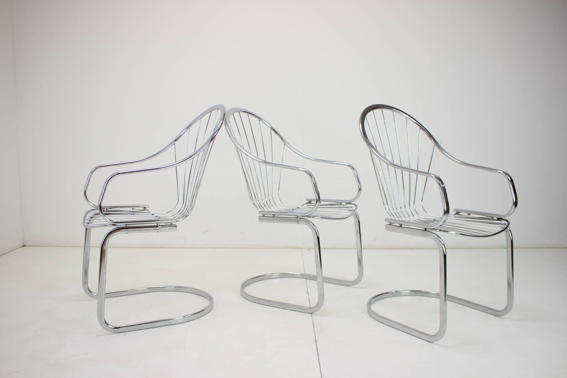 Midcentury set of three chrome dining chairs