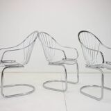 Midcentury set of three chrome dining chairs