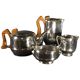 English Design Coffee and Tea Set, Picquot Ware, Brushed Aluminum, 1950