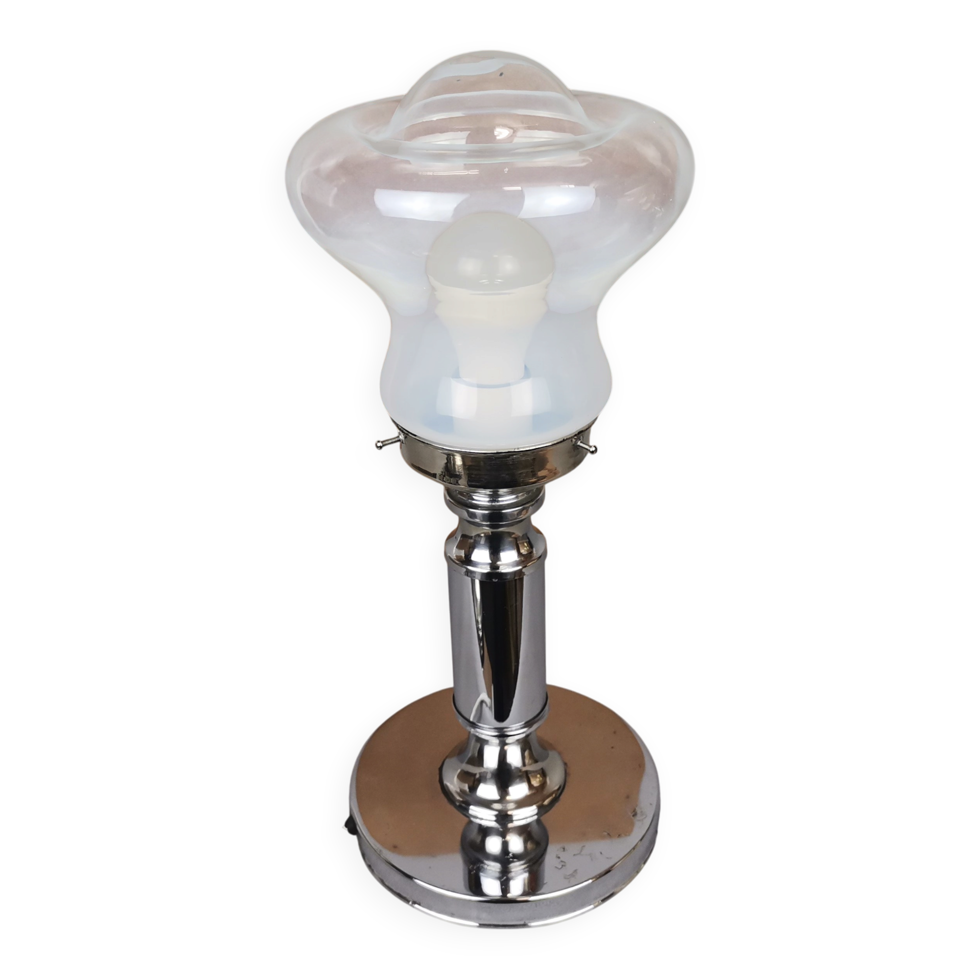 Portuguese mid century modern clear glass chromed buffet table lamp 1970s