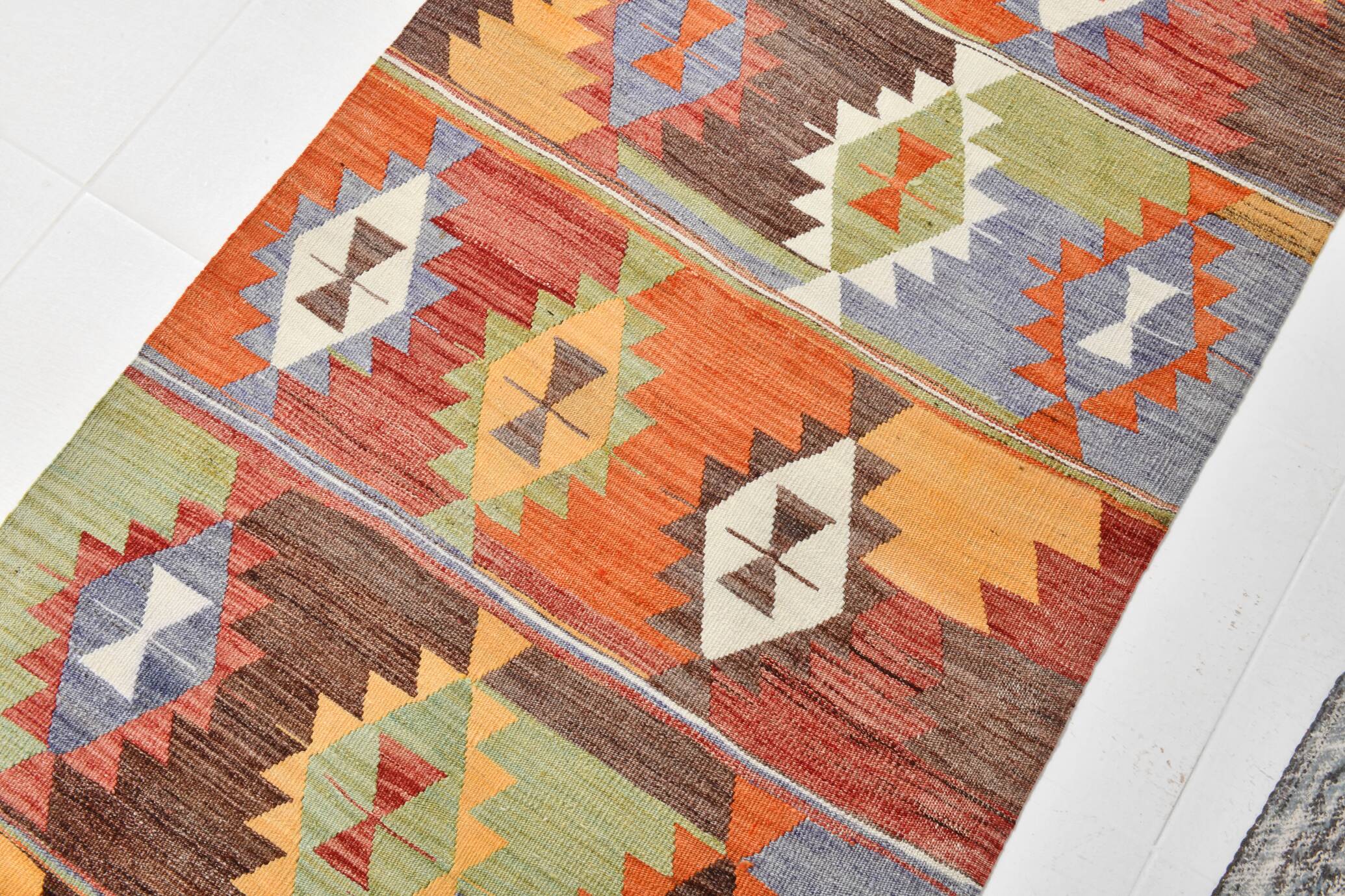 3x10 Geometric Multicolor Turkish Kilim Runner Rug,Rug For Hallway,95x295Cm