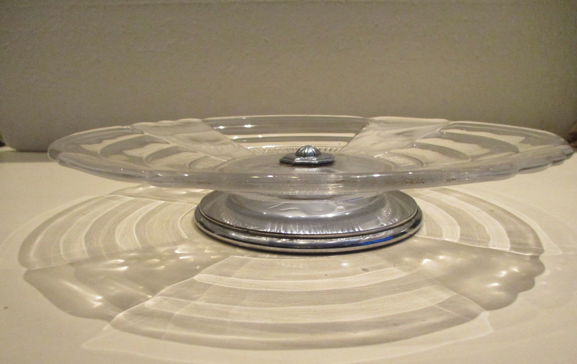 CUP on foot frosted pressed glass and transparent glass- Chrome foot