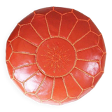 Moroccan leather pouf, Moroccan ottoman pouf, orange Moroccan pouf, vintage