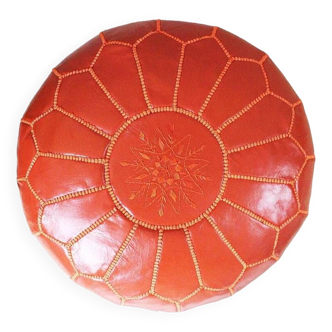 Pouf en cuir marocain, pouf ottoman marocain, pouf marocain orange, vintage