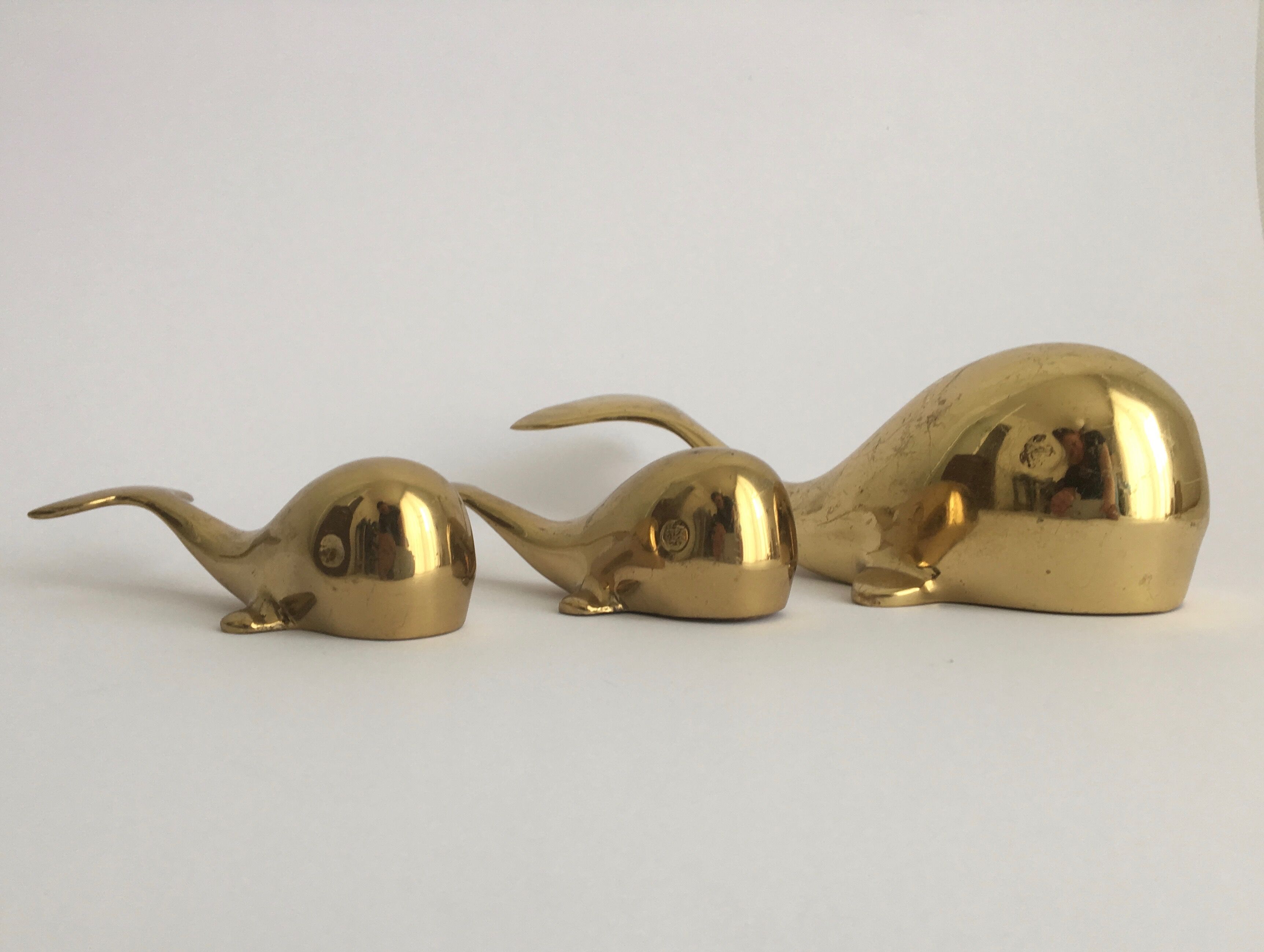 Set of 3 Brass Whales Figur