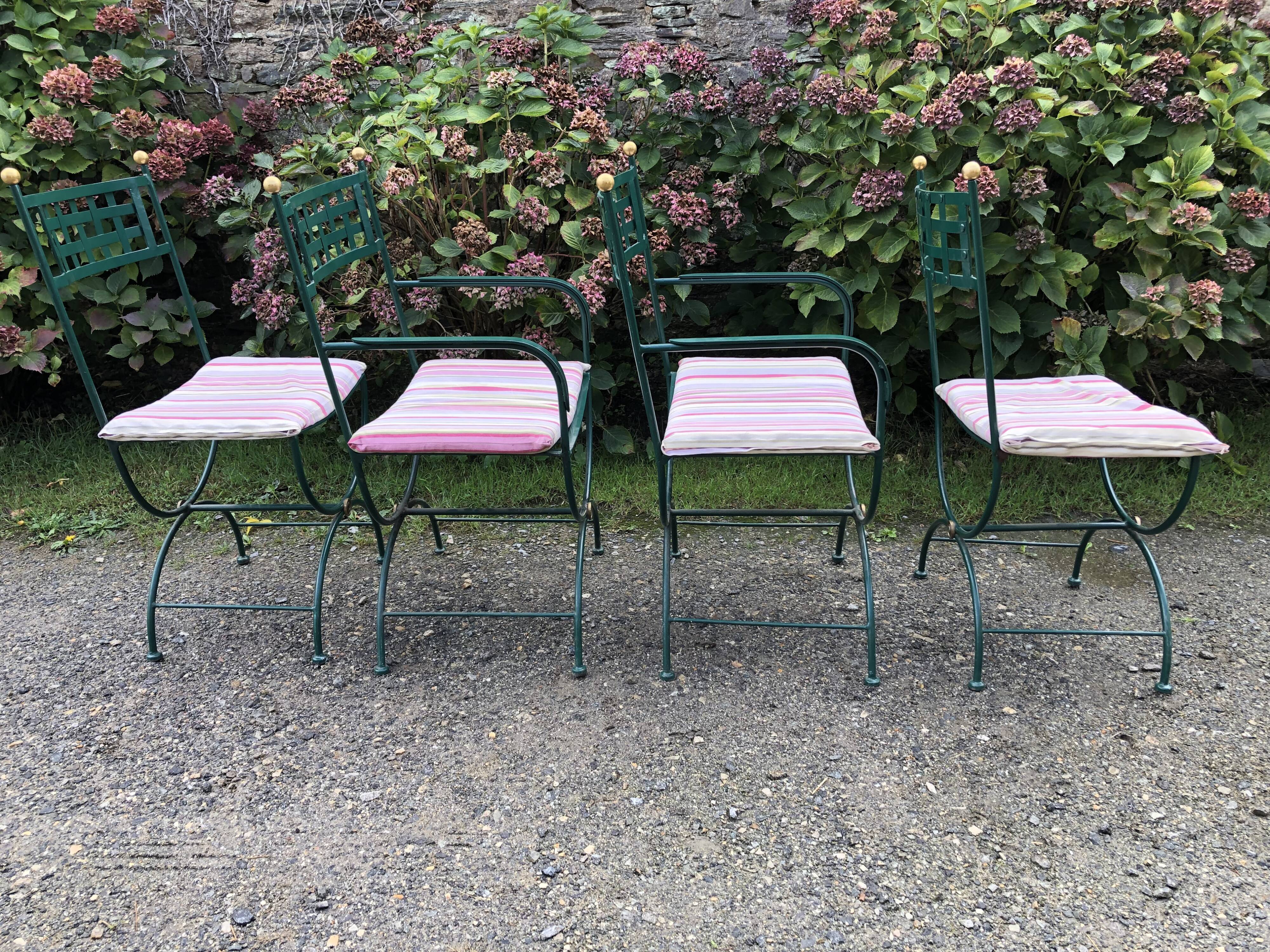 2 armchairs and 2 chairs in full wrought iron, handcrafted.