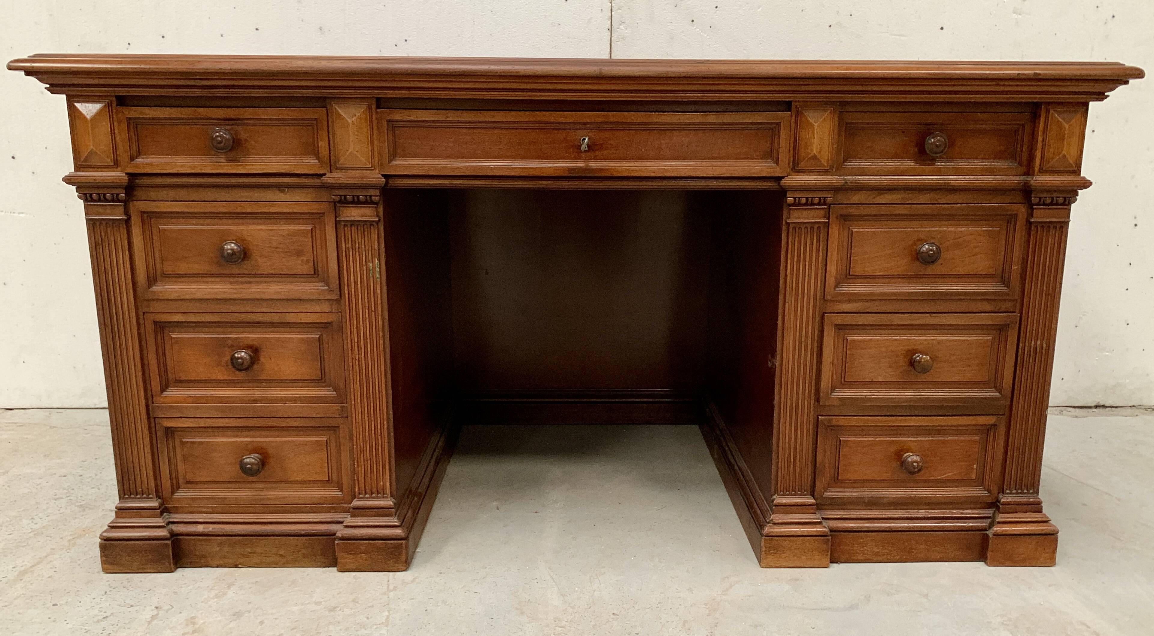 Napoleon III desk with pedestals in solid walnut 19th century