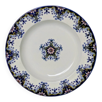 Assiette Creuse en Faïence - Décor "Style Rouen" - Marque JVB - Fin XIXe