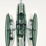 Glass and chrome suspension light in Fontana Arte style by Veca Murano, Italy.