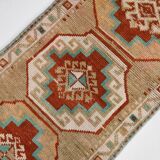 Red Cream Oriental Turkish Vintage Rug, 39x84Cm
