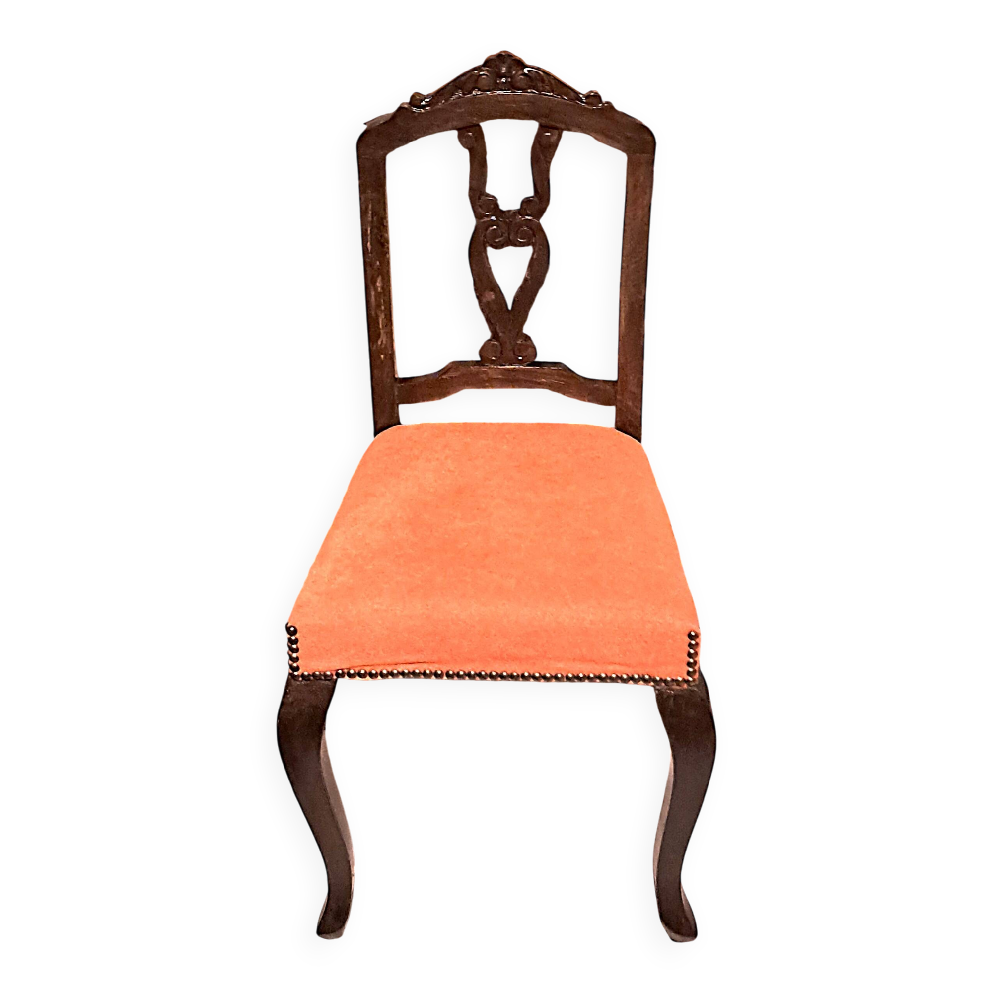 Varnished wood chair with orange velvet fabric, 1880/1900