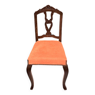 Chaise bois vernissé et tissu velours orange 1880 /1900