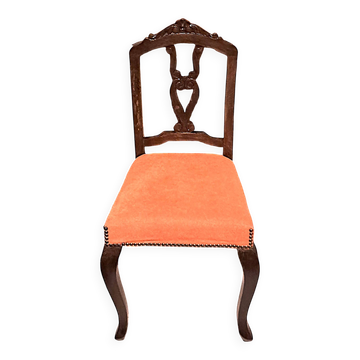 Varnished wood chair with orange velvet fabric, 1880/1900