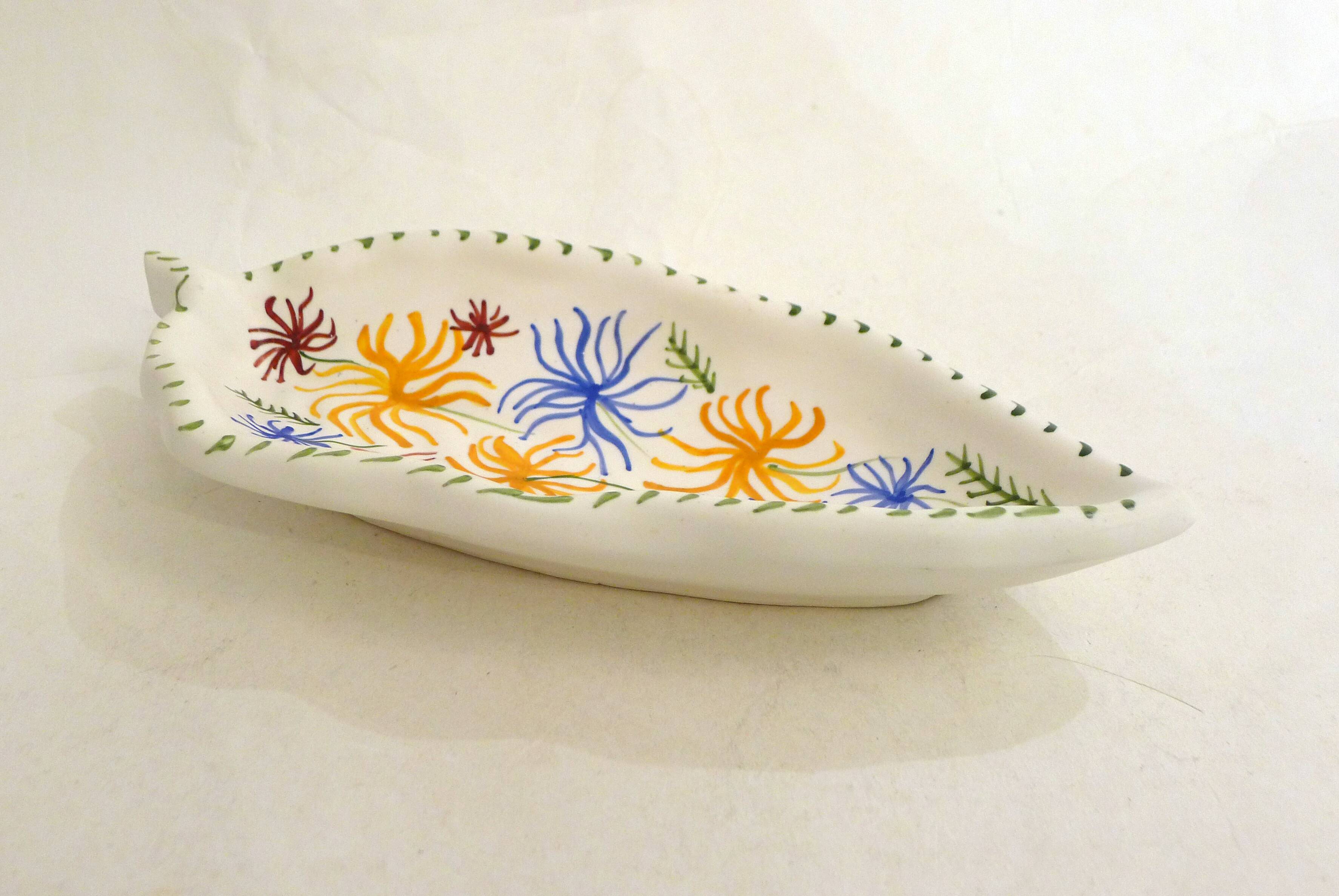Coupelle mid-century Vallauris décor floral coloré
