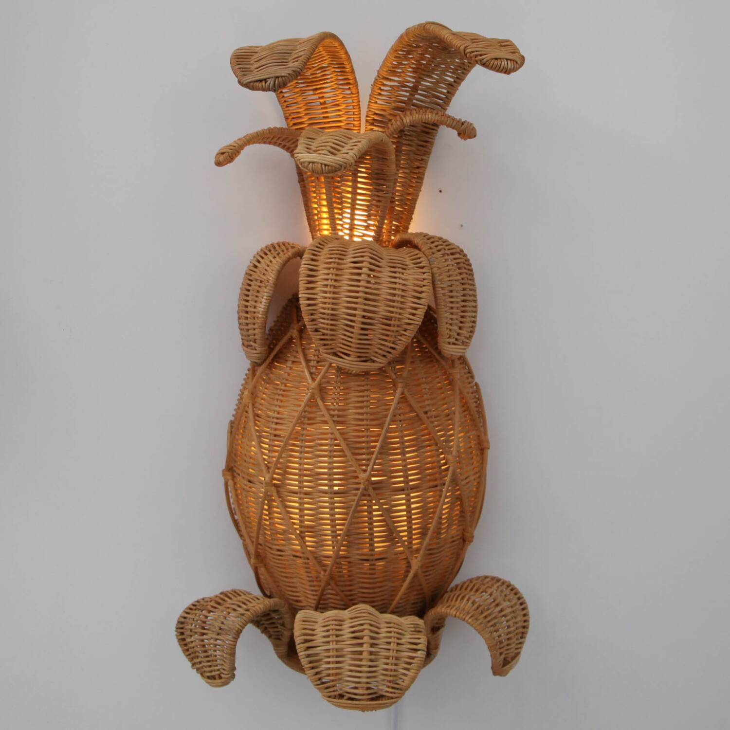 Pair of "pineapple" wall lights in rattan