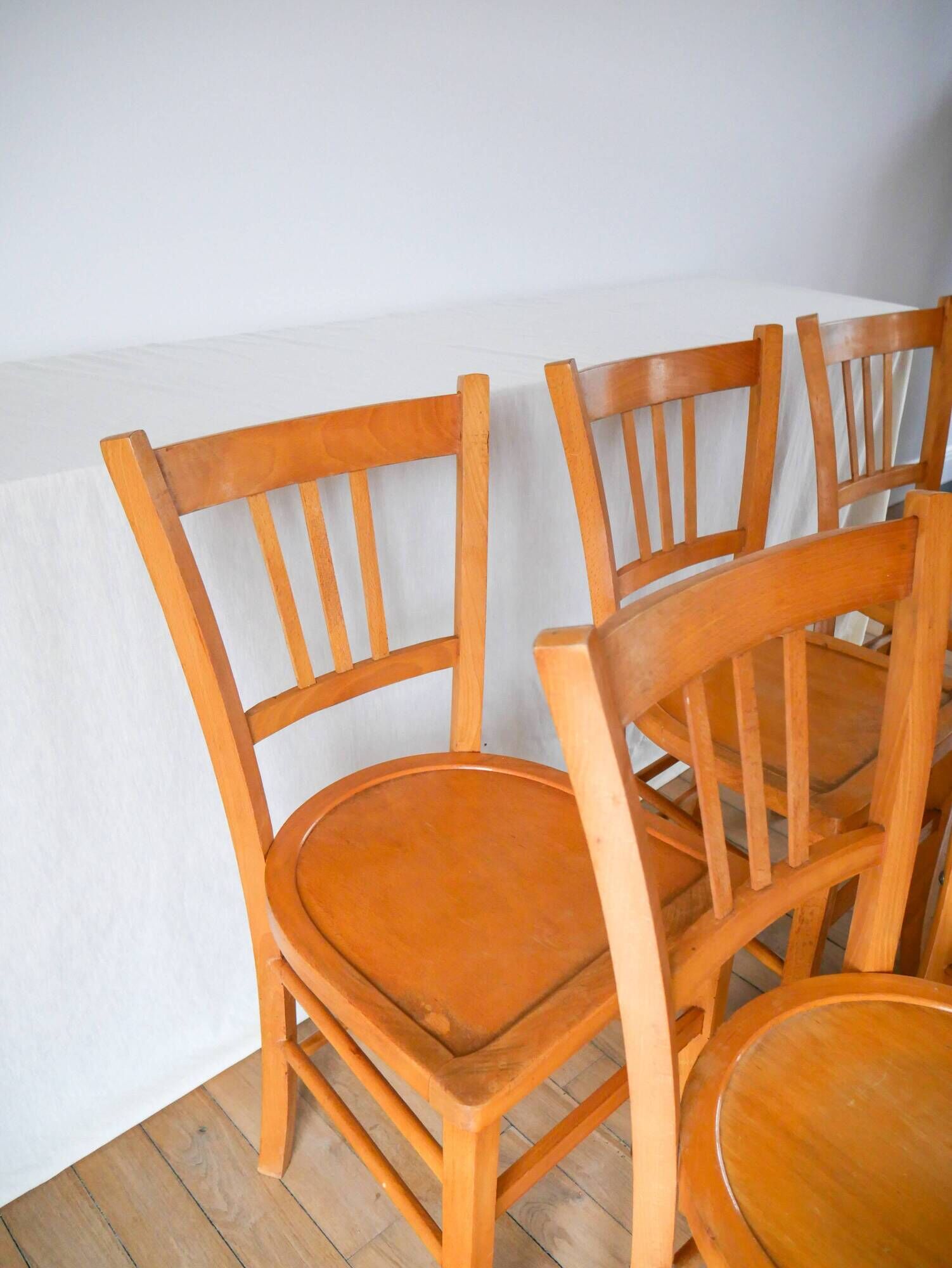 Set of 6 bistro chairs in blond wood luterma 1950