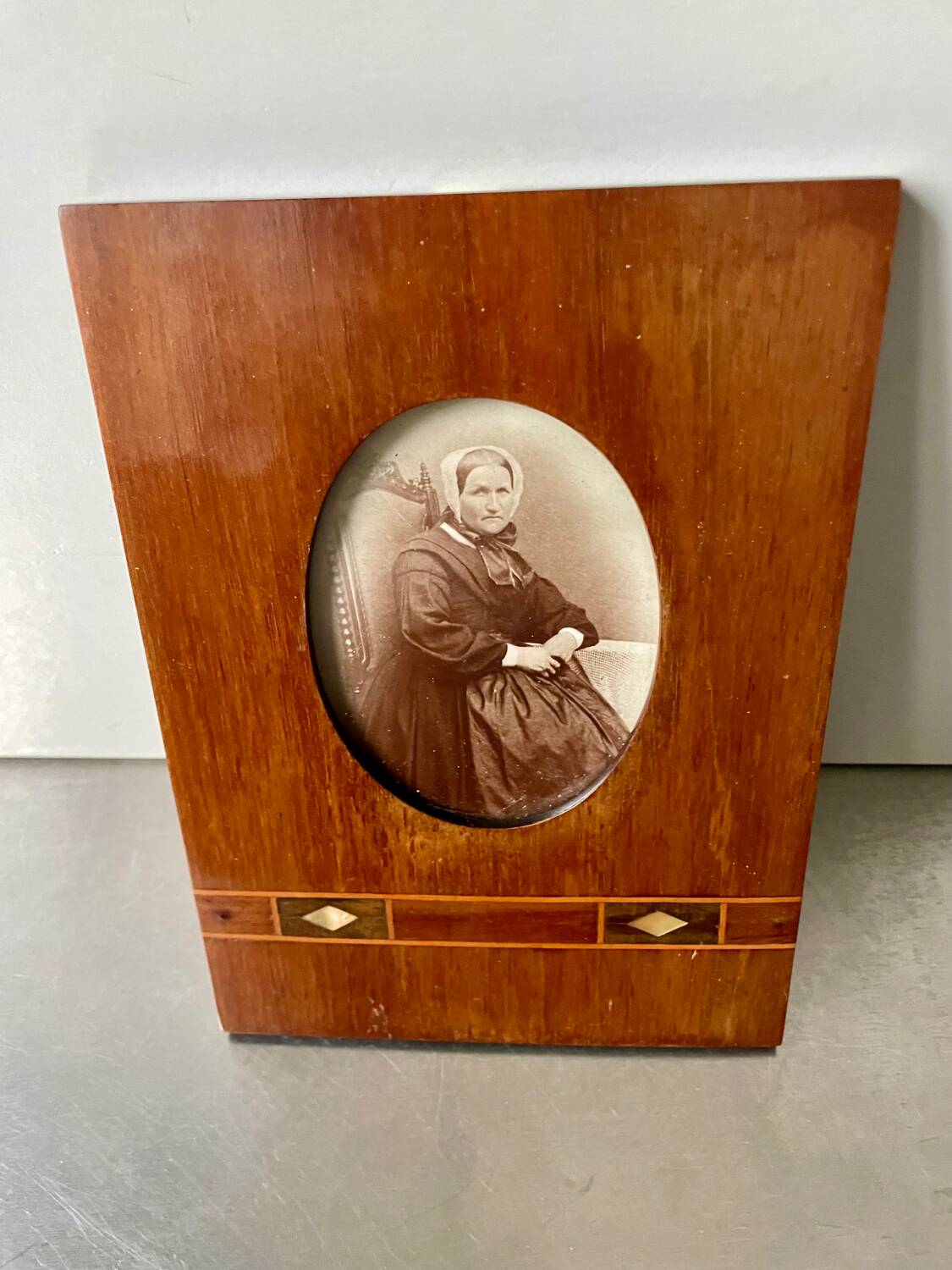 Antique Wood & mother of pearl Picture Frame with  intarsia