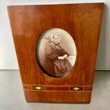 Antique Wood & mother of pearl Picture Frame with  intarsia