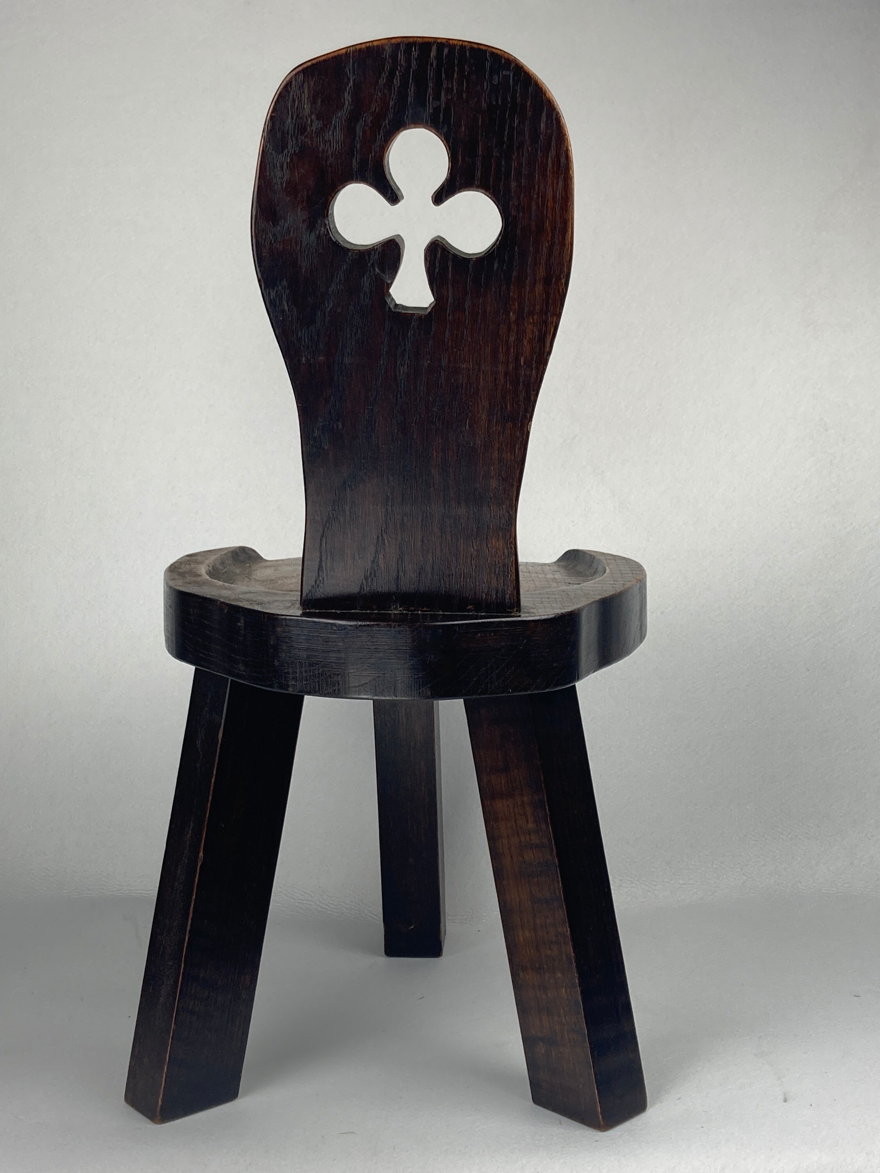 Sculptural oak brutalist chunky tripod stool, ca 1960s