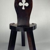 Sculptural oak brutalist chunky tripod stool, ca 1960s