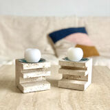 Pair of travertine candlesticks by Fratelli Mannelli, 1970