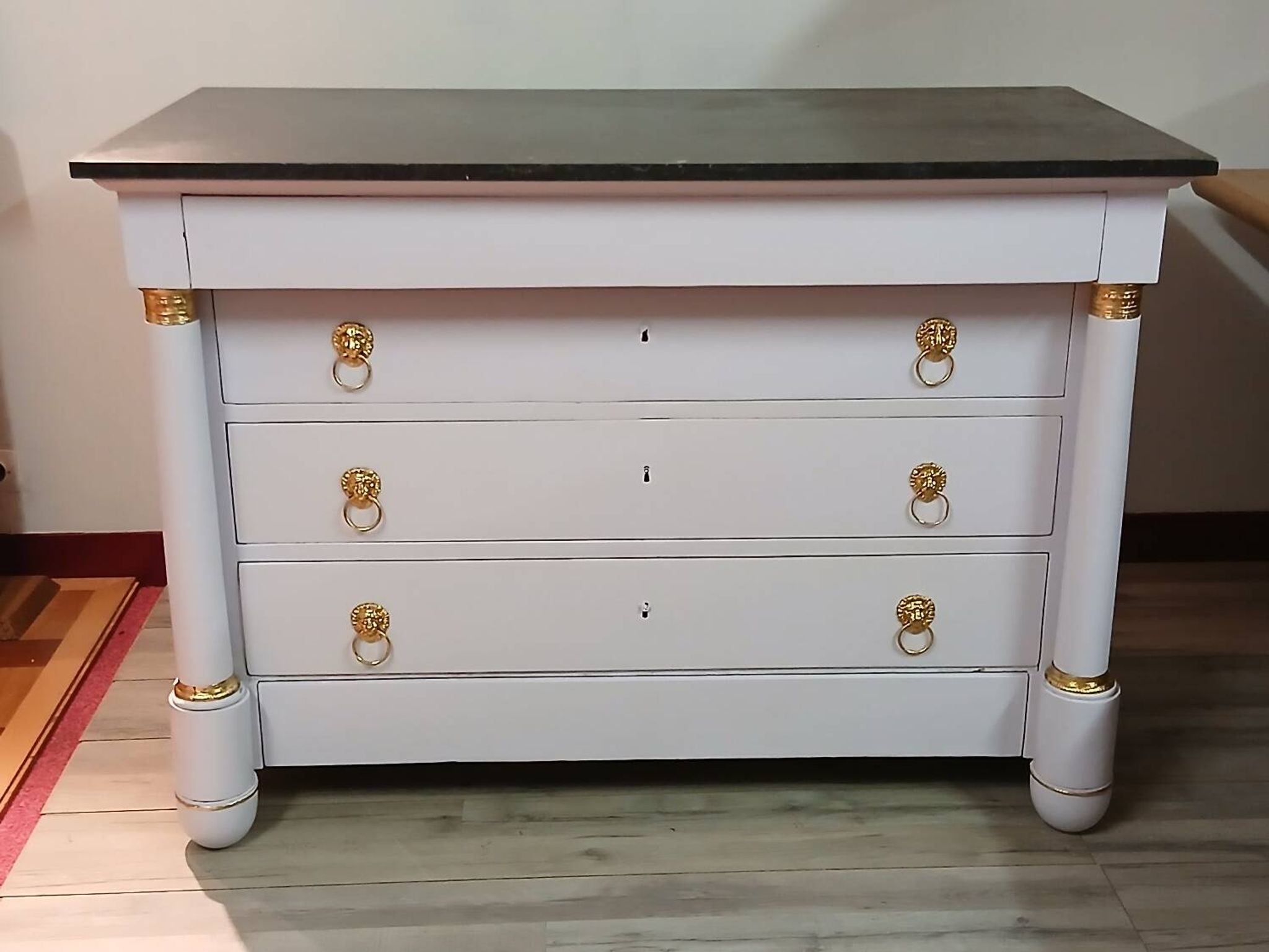 Commode Empire XIXe - Relooking Couture "Guimauve" & Feuille d'Or