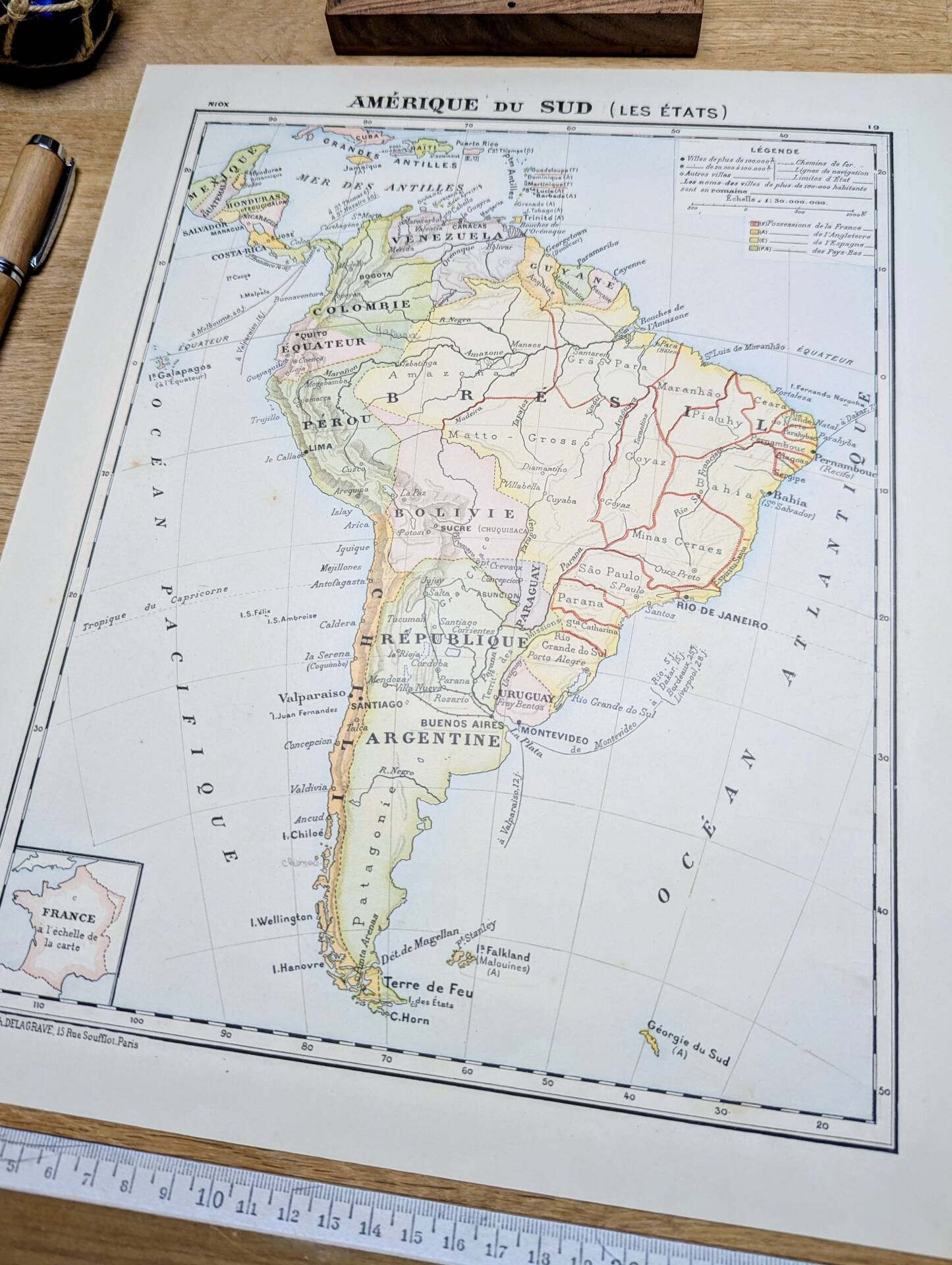 Imprimée en 1900, carte de l'Amérique du sud