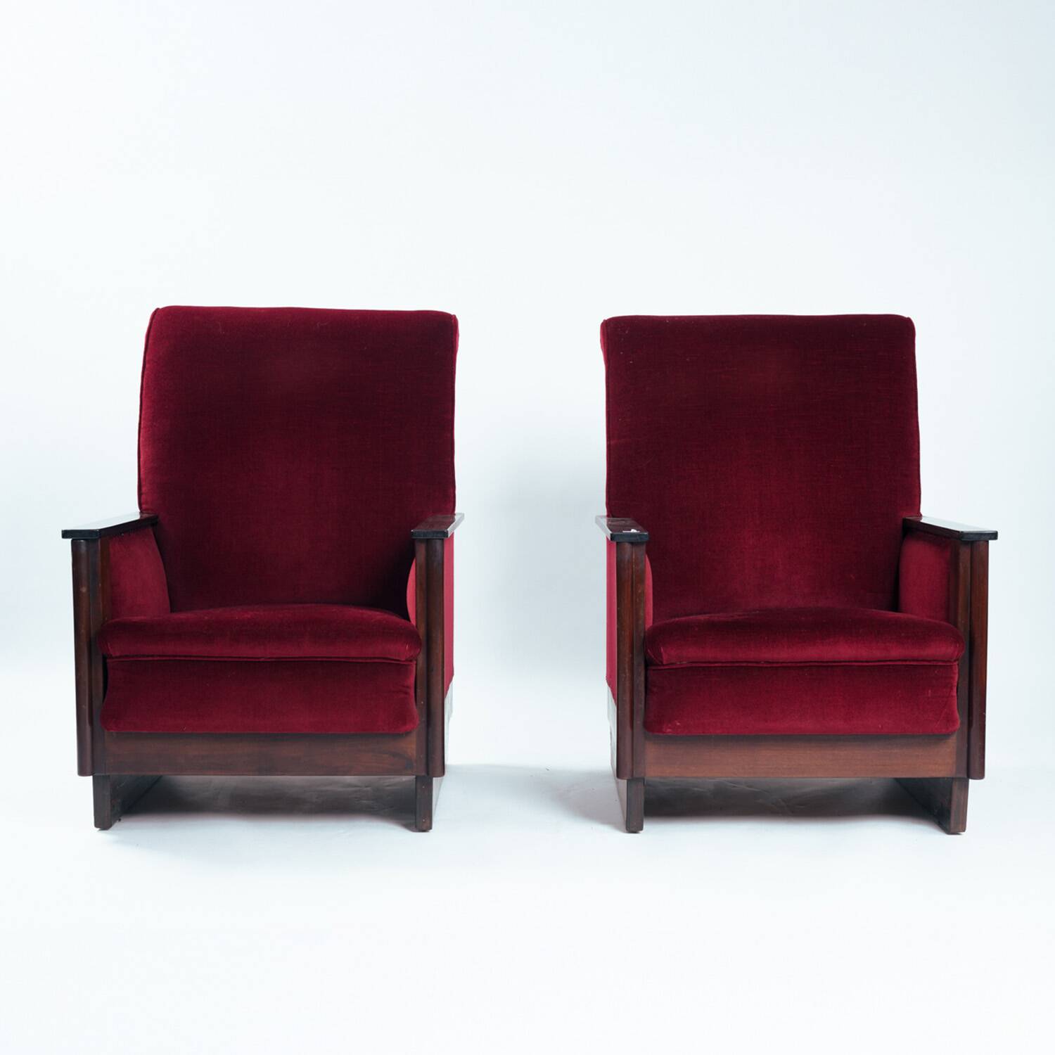 2 red velvet Amsterdam School Art Deco chairs, The Netherlands, 1930s