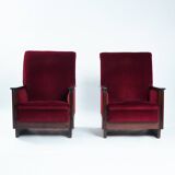 2 red velvet Amsterdam School Art Deco chairs, The Netherlands, 1930s