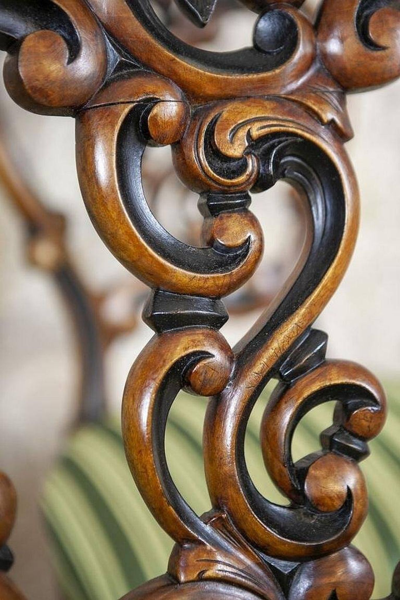 Vintage Walnut Chairs in Light Green, 1890s, Set of 5