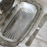 Vintage silver-plated metal butter dish in rococo style - Glass compartment - Coutea