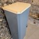 Small Mado 1960 kitchen column unit in yellow formica restyled in blue