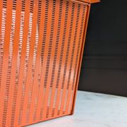 Vintage metal magazine rack in perforated orange/Mathieu Mategot style/70s