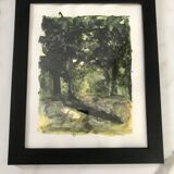 Framed watercolor under wood, signed