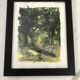 Framed watercolor under wood, signed
