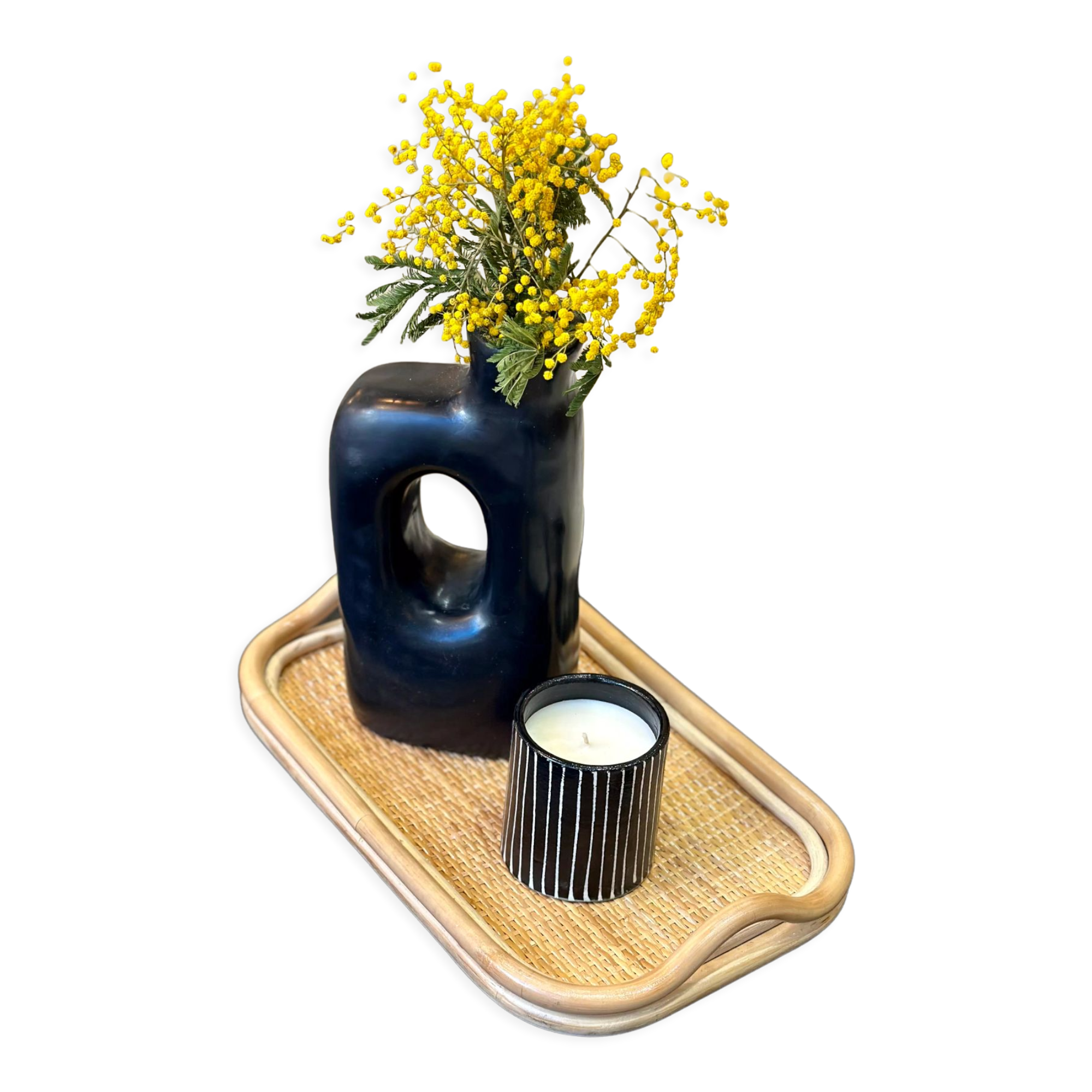 Large rattan and cane tray