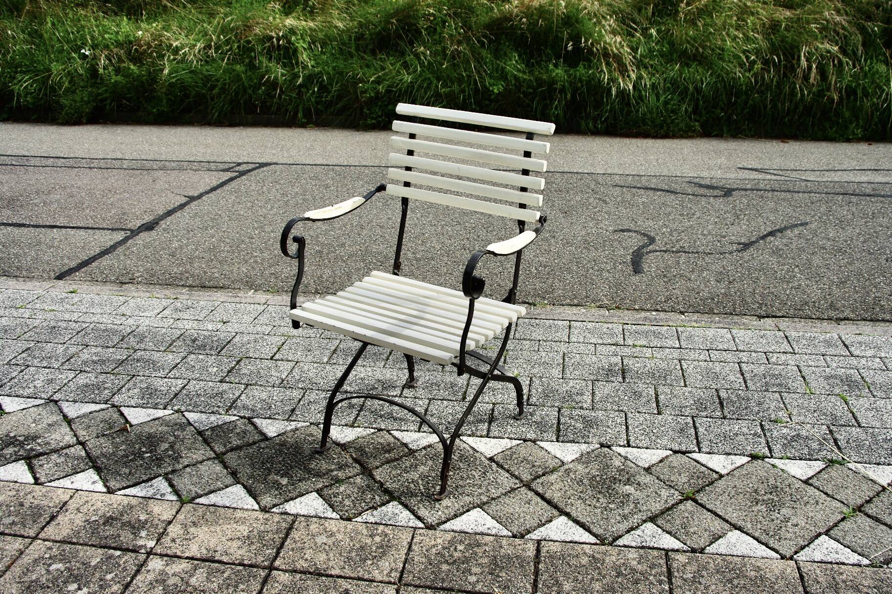 Vintage wrought iron folding garden armchair 1930