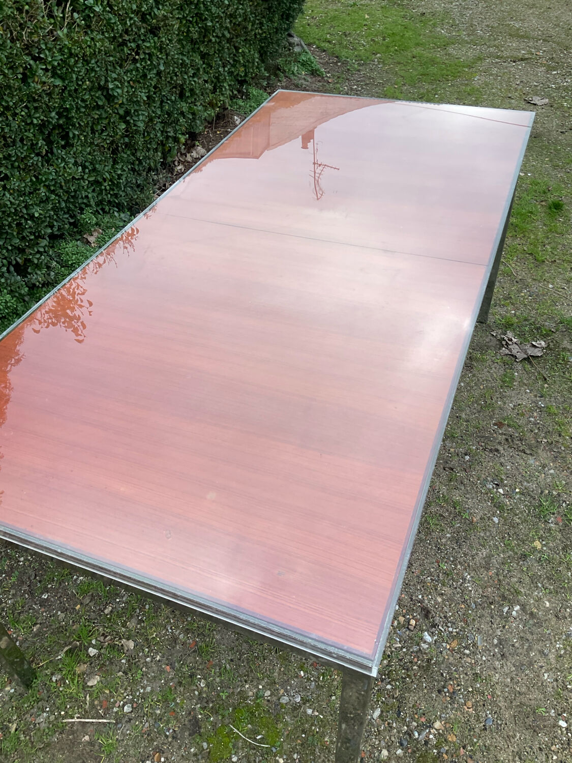 Vintage teak and chrome metal dining table