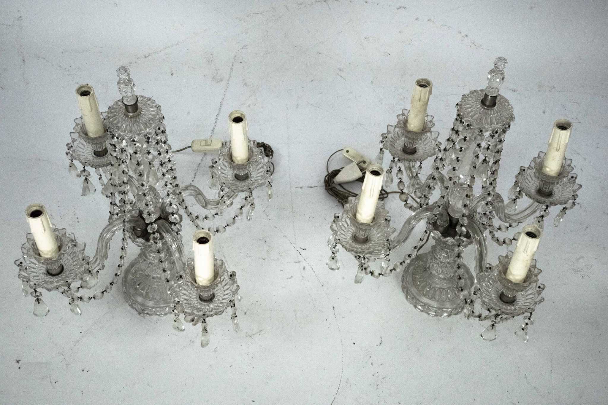 Maria Theresa Crystal Candelabra Table Lamps. Set of two. Italy 1940s