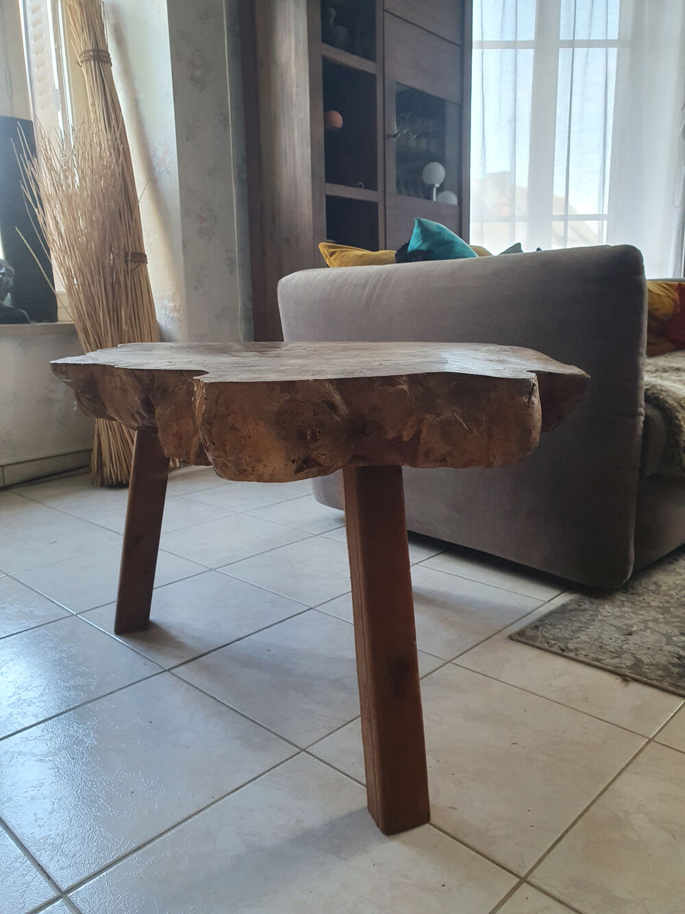 tree trunk table, brutalist, solid oak