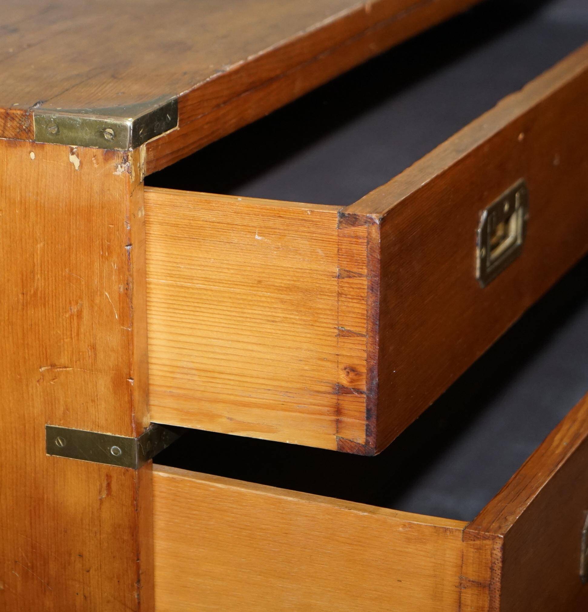 Victorian military pine commode with brass fittings.