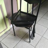 Pair of 1980s design chairs in metal and black lacquered wood