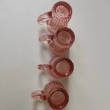 Lot de 4 verres à liqueur en verre rose vintage moulé