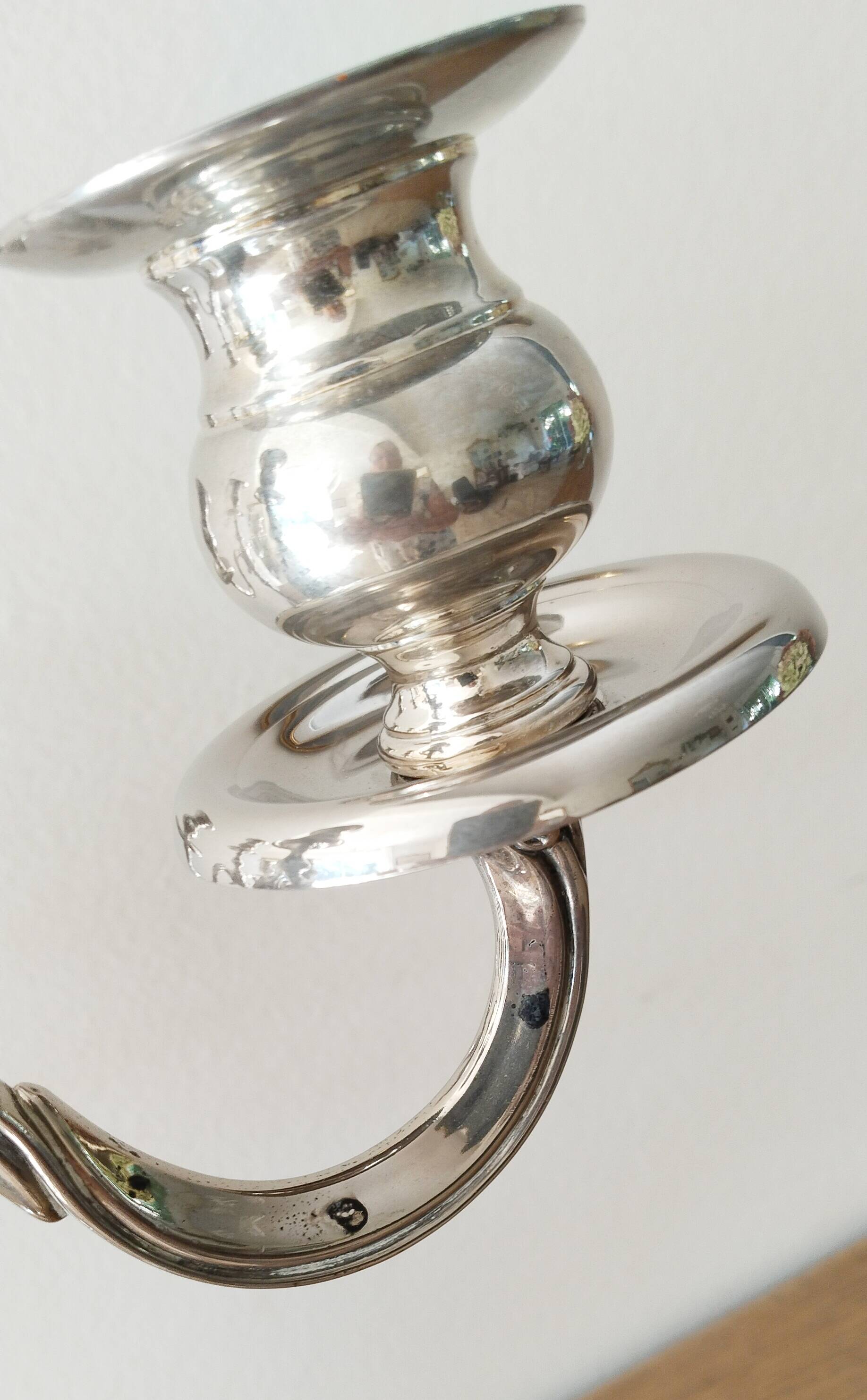 3-arm silver-plated metal candlesticks, candlesticks