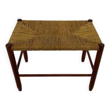 Tabouret vintage en corde de papier danois Tabouret ottoman du milieu du siècle