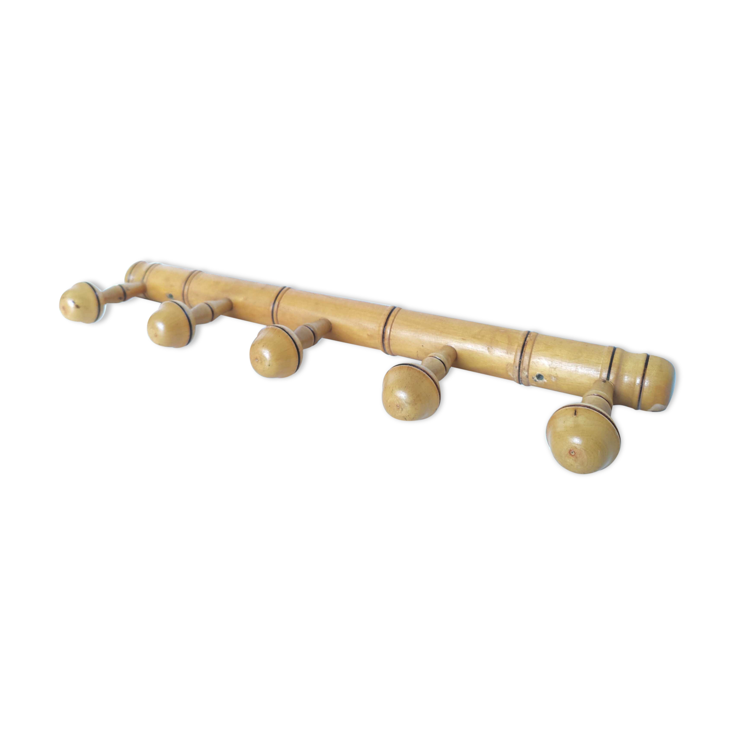 Bamboo style wooden coat rack 5 hooks