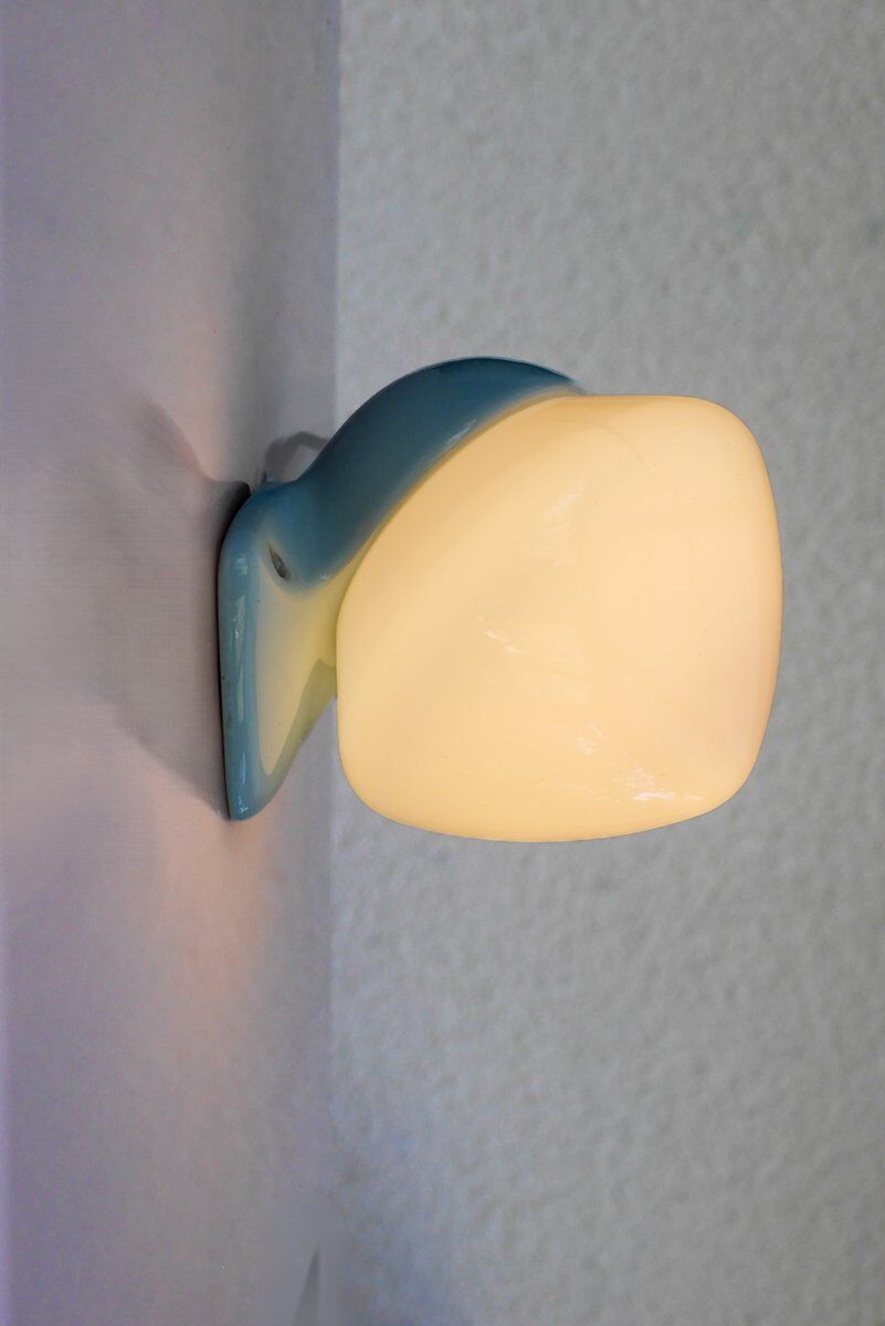 Large mid-century modern pale blue bathroom sconce from Ifö