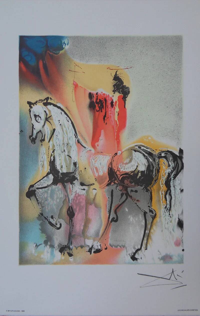 Salvador Dali: Horses, the Christian Knight, signed lithograph