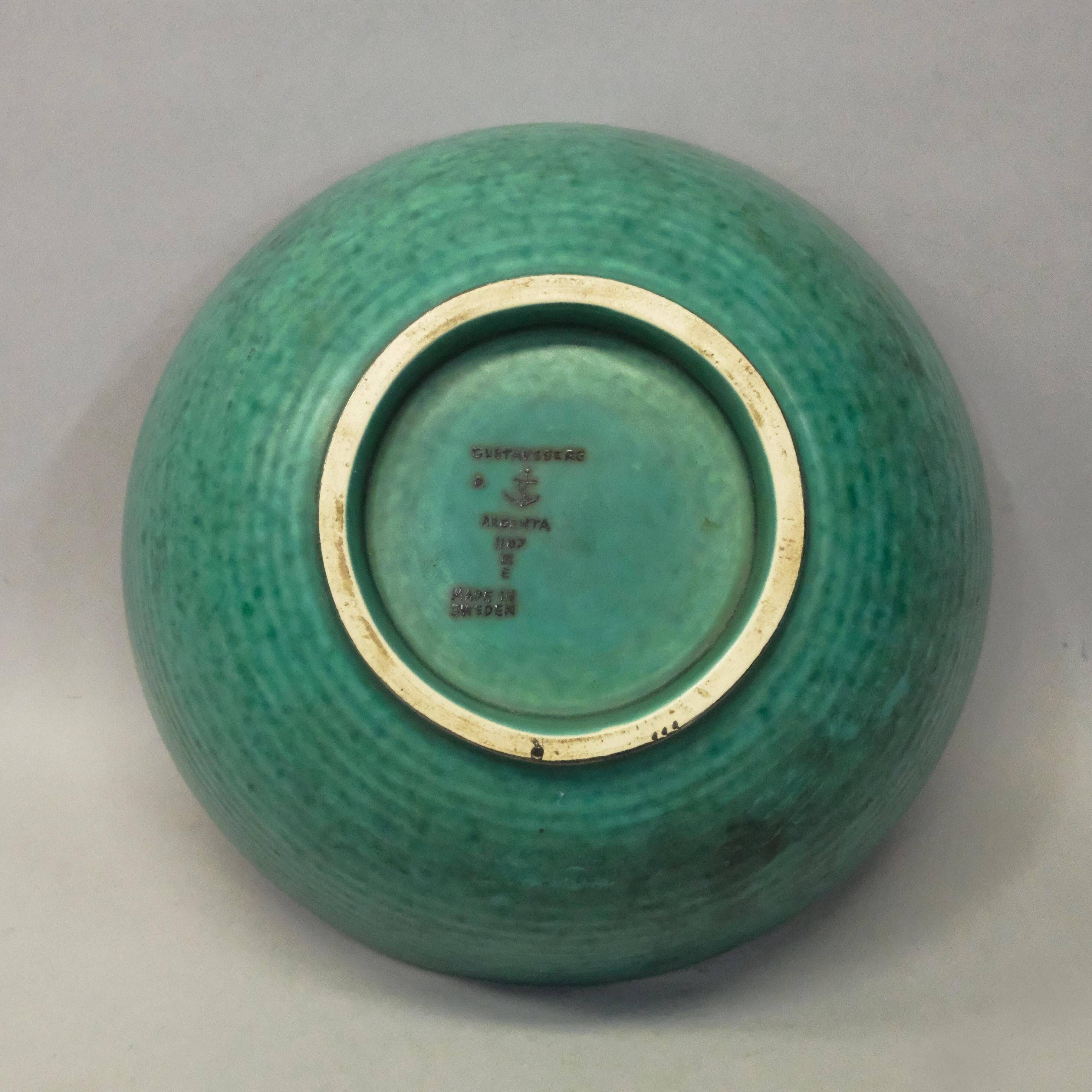 Bowl Wilhelm Kage in ceramic and silver 'A Silver' Gustavsberg Sweden 1950